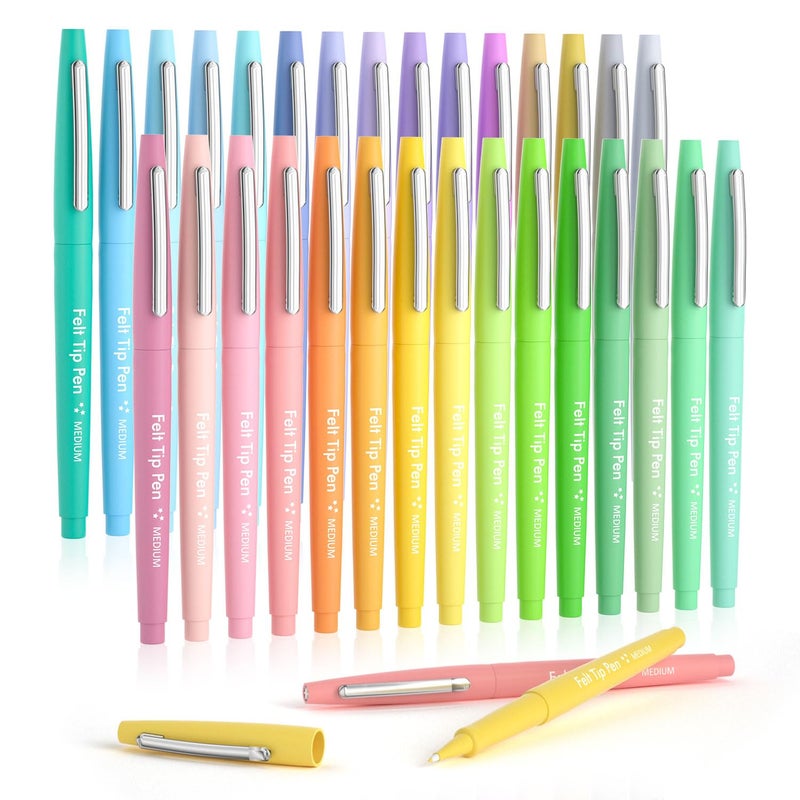 Lelix 30 Colors Felt Tip Pens  Medium Point Pastel Colored Pens  Felt Tip Markers Pens For Journaling  Writing  Note Taking  Planner Coloring  Perfect for Art Office and School Supplies - Image 1